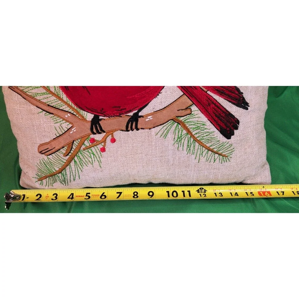 St Nicolas Square Red Cardinal Decorative Embroidered Applique Pillow Burlap 16